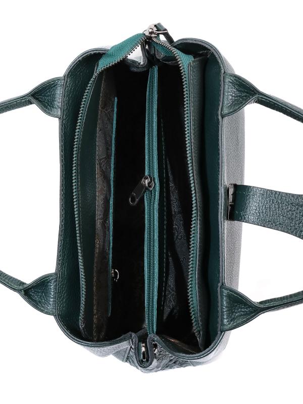 Женская сумка из натуральной кожи темно-зеленого цвета с отделкой под крокодила