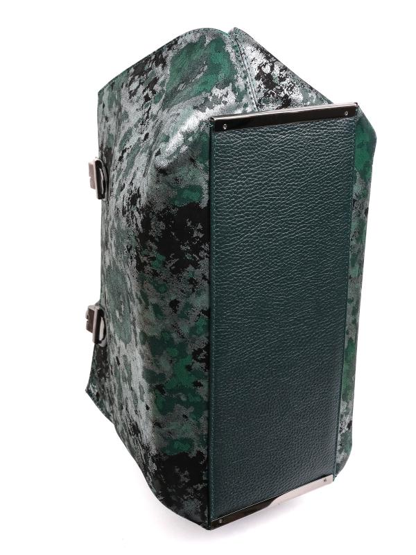 Серебристо-Зеленая Женская Сумка из Натуральной Кожи с Абстрактным Узором