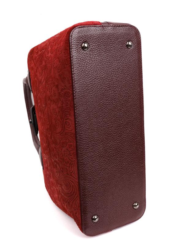 Женская сумка из натуральной кожи с узорными замшевыми деталями - Бордовая