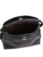 Eskarpini Premium Qara Təbii Dəri Qadın Çantası – Gümüşü Detallı və Çiyin Asqılı