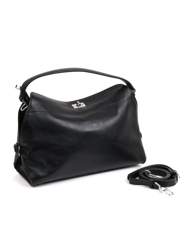 Eskarpini Premium Qara Təbii Dəri Qadın Çantası – Gümüşü Detallı və Çiyin Asqılı