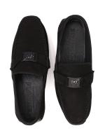 Men's Black Natural Suede Loafers with Metal Accessory