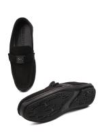 Men's Black Natural Suede Loafers with Metal Accessory