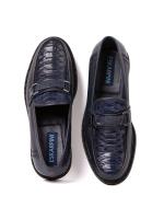 Natural Leather Men's Moccasin Shoes - Dark Blue Model with Snakeskin Effect