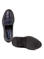 Natural Leather Men's Moccasin Shoes - Dark Blue Model with Snakeskin Effect