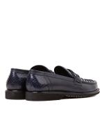 Natural Leather Men's Moccasin Shoes - Dark Blue Model with Snakeskin Effect