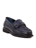 Natural Leather Men's Moccasin Shoes - Dark Blue Model with Snakeskin Effect