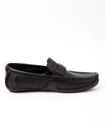 Men's Black Crocodile-Embossed Leather Loafers with Metal Logo
