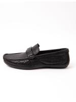 Men's Black Crocodile-Embossed Leather Loafers with Metal Logo
