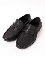 Men's Black Crocodile-Embossed Leather Loafers with Metal Logo