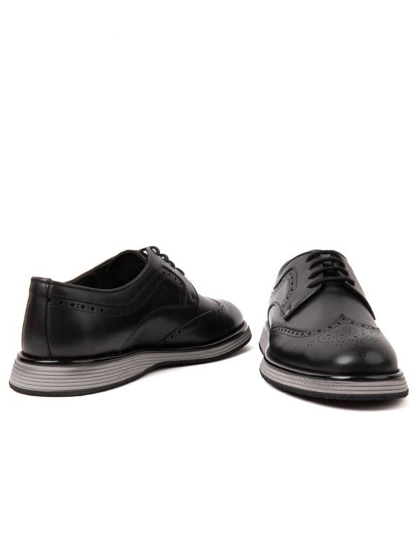 Tünd Mavi Dəri Klassik Kişi Ayaqqabısı - Kontrast Qara Dabanlı