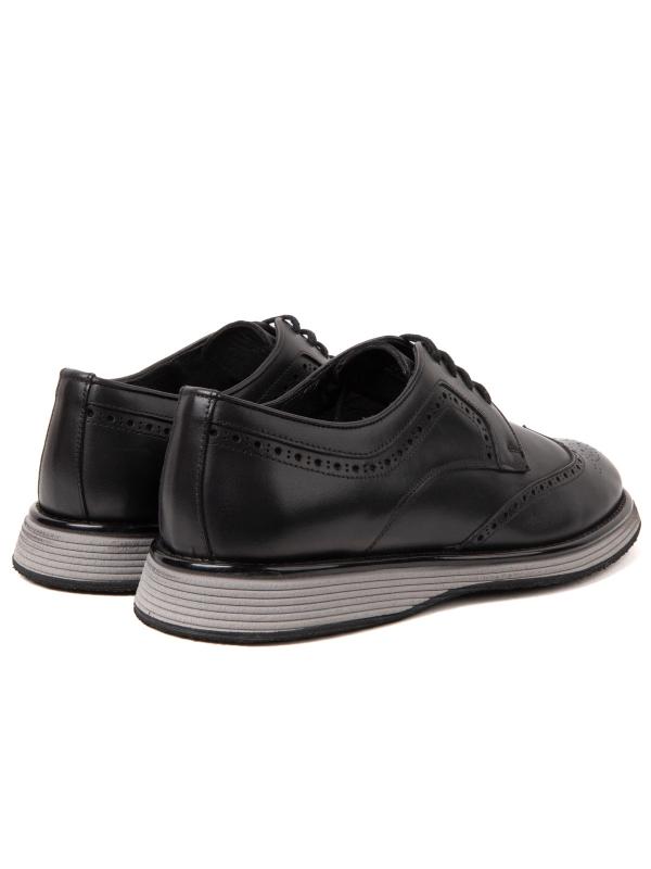 Tünd Mavi Dəri Klassik Kişi Ayaqqabısı - Kontrast Qara Dabanlı