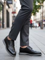 Tünd Mavi Dəri Klassik Kişi Ayaqqabısı - Kontrast Qara Dabanlı