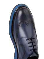 Dark Blue Leather Classic Men's Shoes - Contrast Blue Sole