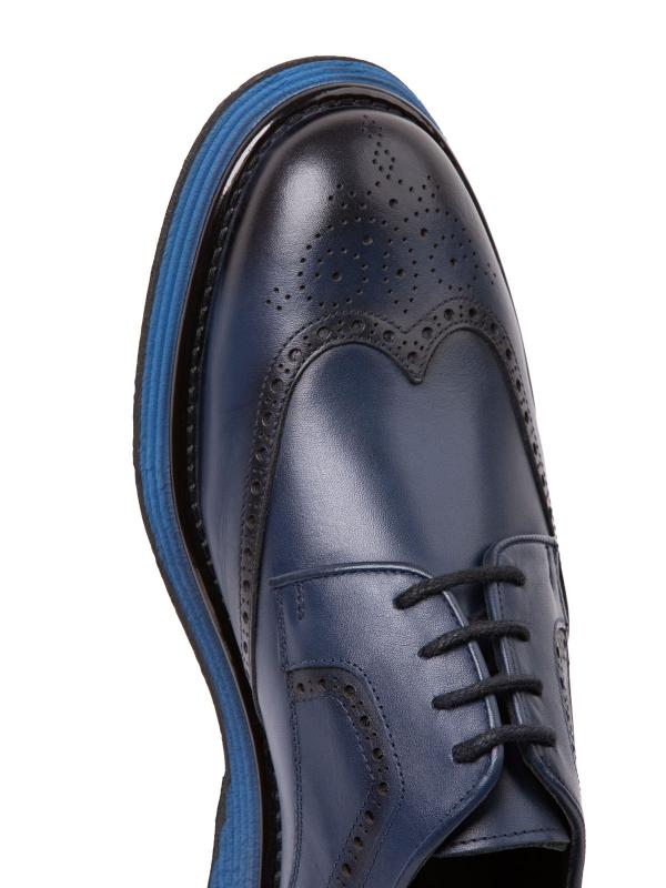 Dark Blue Leather Classic Men's Shoes - Contrast Blue Sole