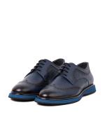 Dark Blue Leather Classic Men's Shoes - Contrast Blue Sole
