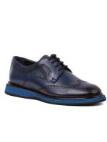 Dark Blue Leather Classic Men's Shoes - Contrast Blue Sole