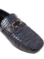 Men's Loafers with Crocodile Pattern and Metal Accessory
