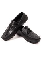Men's Loafers with Crocodile Pattern and Metal Accessory
