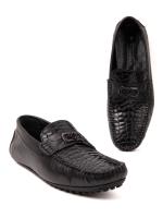 Men's Loafers with Crocodile Pattern and Metal Accessory