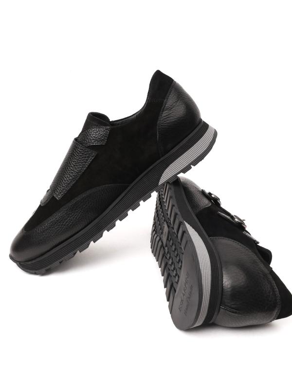 Black Leather Double Monk Strap Sneaker