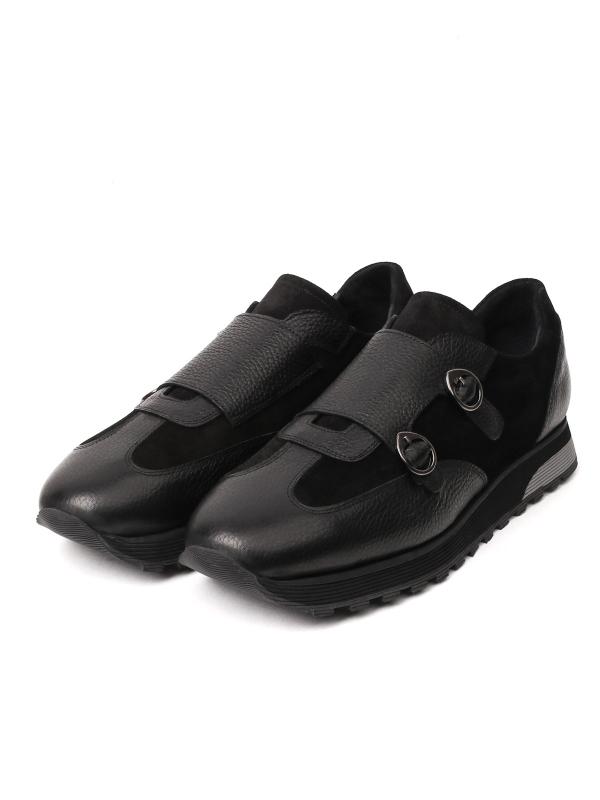 Black Leather Double Monk Strap Sneaker