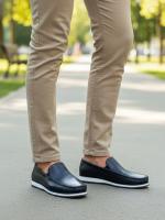 Men's Navy Blue Genuine Leather Moccasins – Modern Sport Sole