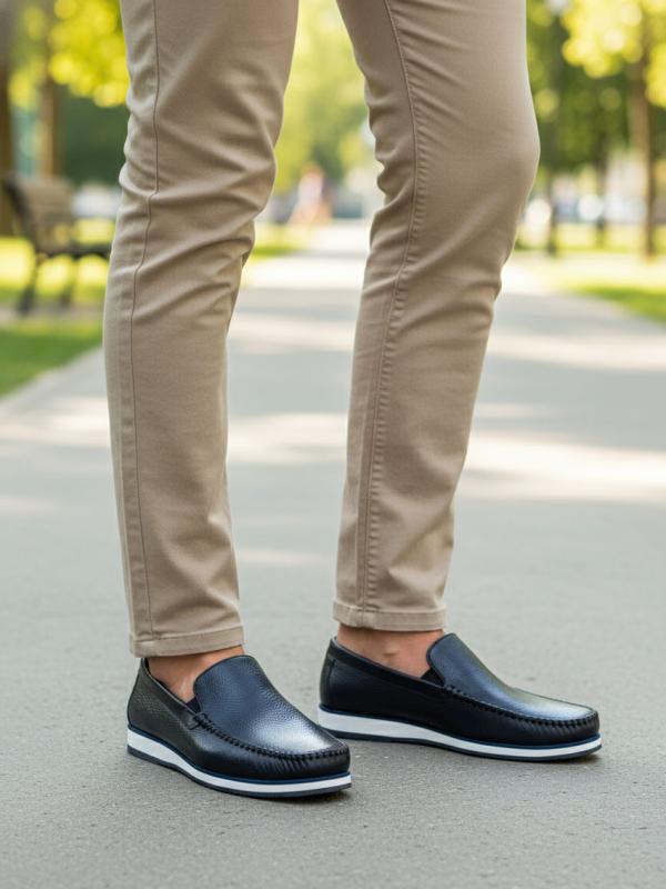 Men's Navy Blue Genuine Leather Moccasins – Modern Sport Sole