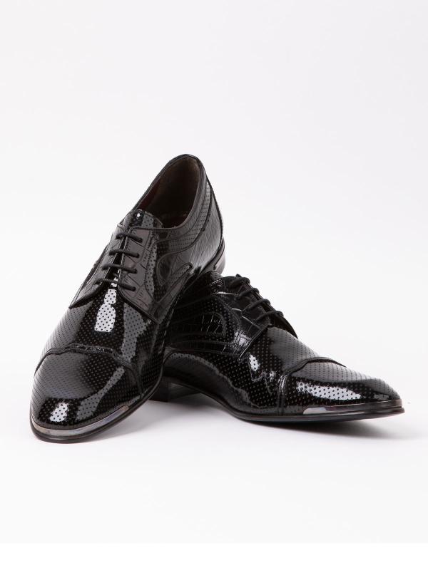 Crocodile Pattern and Laser Cut Natural Leather Patent Classic Men's Shoes