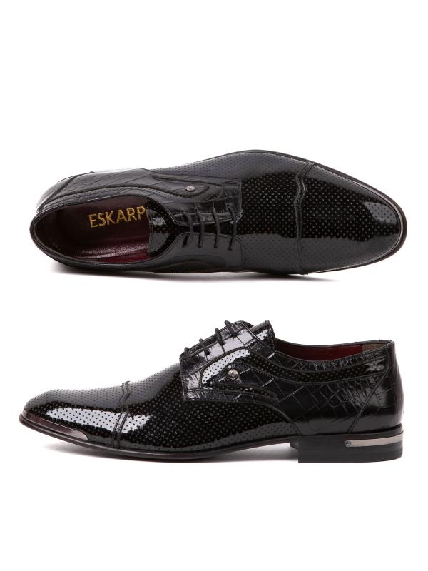 Crocodile Pattern and Laser Cut Natural Leather Patent Classic Men's Shoes