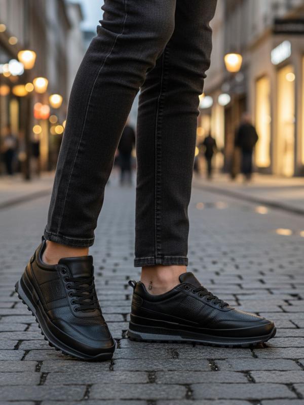Eskarpini "Dynamic" Black Genuine Leather Sneaker