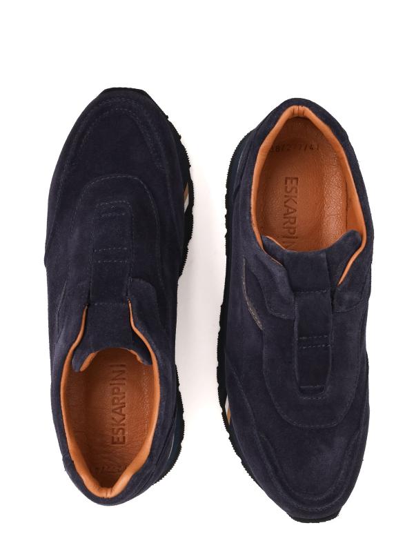 Men's Navy Blue Genuine Suede Slip-On Sneakers