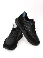 Black Men's Sneakers with Natural Leather and Suede Combination