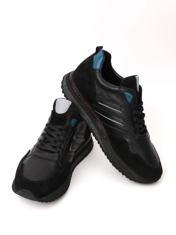 Black Men's Sneakers with Natural Leather and Suede Combination