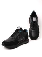 Black Men's Sneakers with Natural Leather and Suede Combination