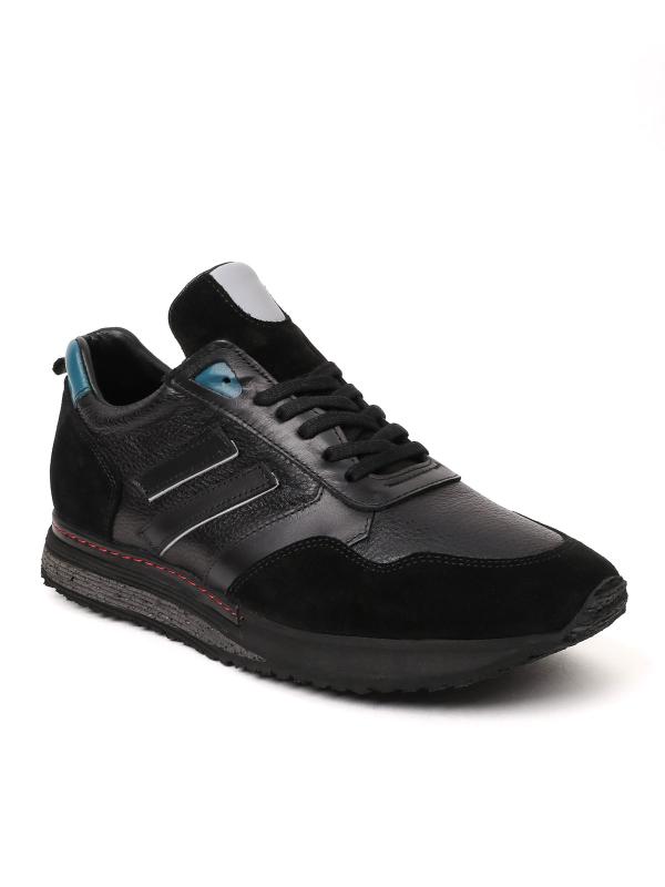 Black Men's Sneakers with Natural Leather and Suede Combination