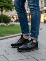 Black Men's Sneakers with Natural Leather and Suede Combination
