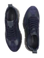 Men's Genuine Leather Casual Sneakers - Navy Blue