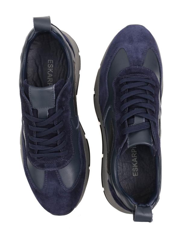 Men's Genuine Leather Casual Sneakers - Navy Blue