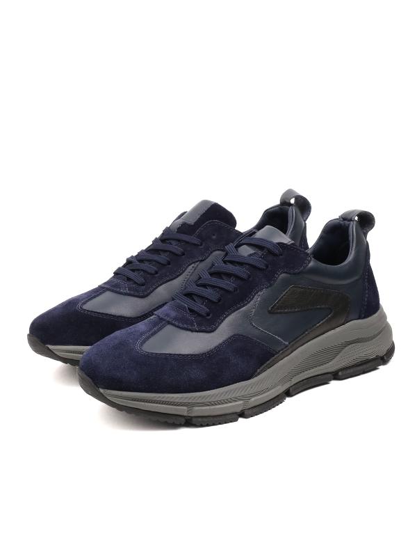 Men's Genuine Leather Casual Sneakers - Navy Blue