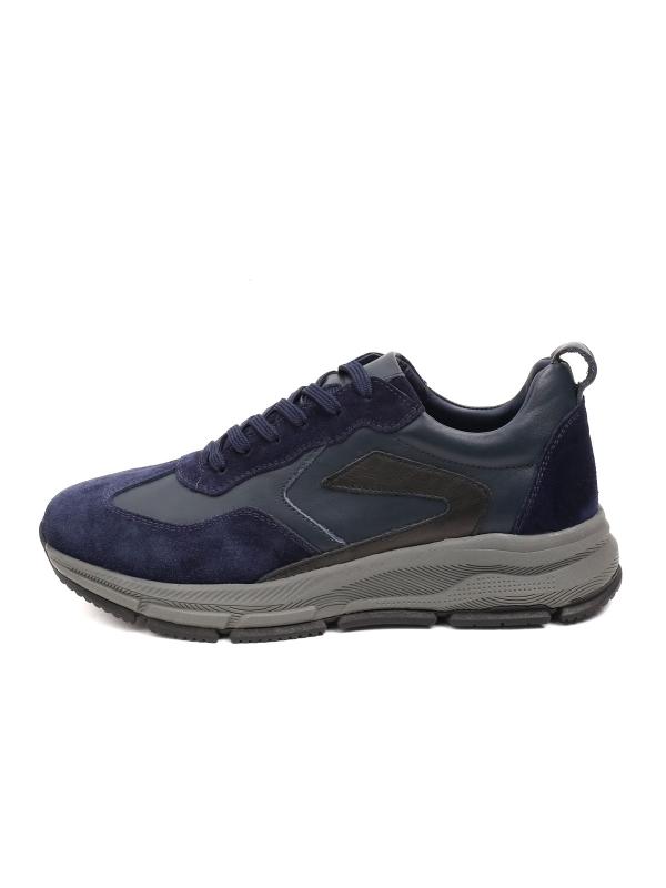 Men's Genuine Leather Casual Sneakers - Navy Blue