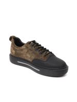 Eskarpini "Urban Style" Men's Genuine Leather Sneakers - Khaki and Black