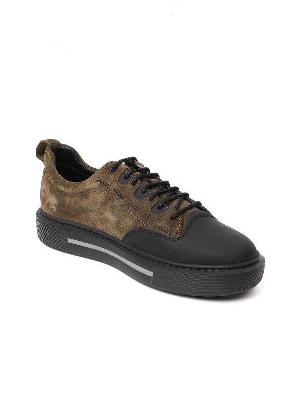 Eskarpini "Urban Style" Men's Genuine Leather Sneakers - Khaki and Black