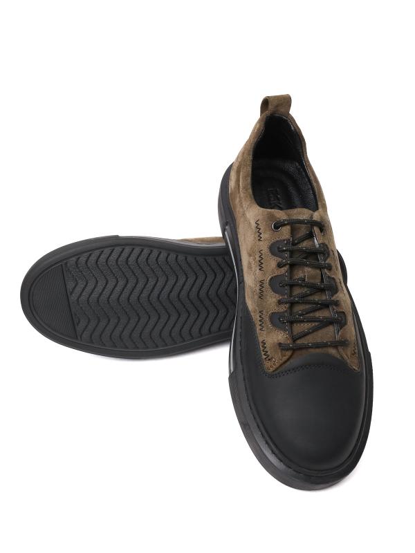 Eskarpini "Urban Style" Men's Genuine Leather Sneakers - Khaki and Black