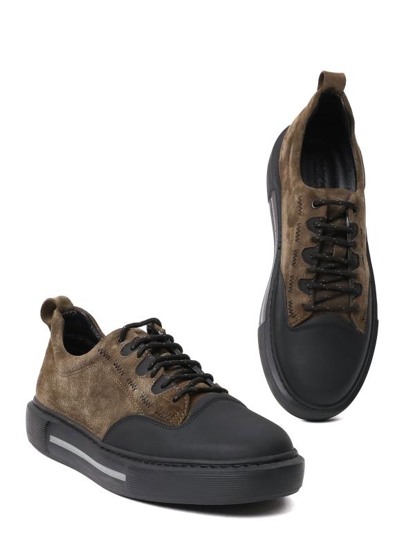 Eskarpini "Urban Style" Men's Genuine Leather Sneakers - Khaki and Black