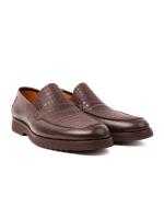 Eskarpini Natural Leather Men's Loafer – Brown with Geometric Pattern