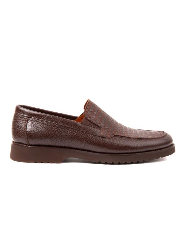 Eskarpini Natural Leather Men's Loafer – Brown with Geometric Pattern