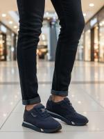 Natural Nubuck Leather Dark Blue Men's Sneaker