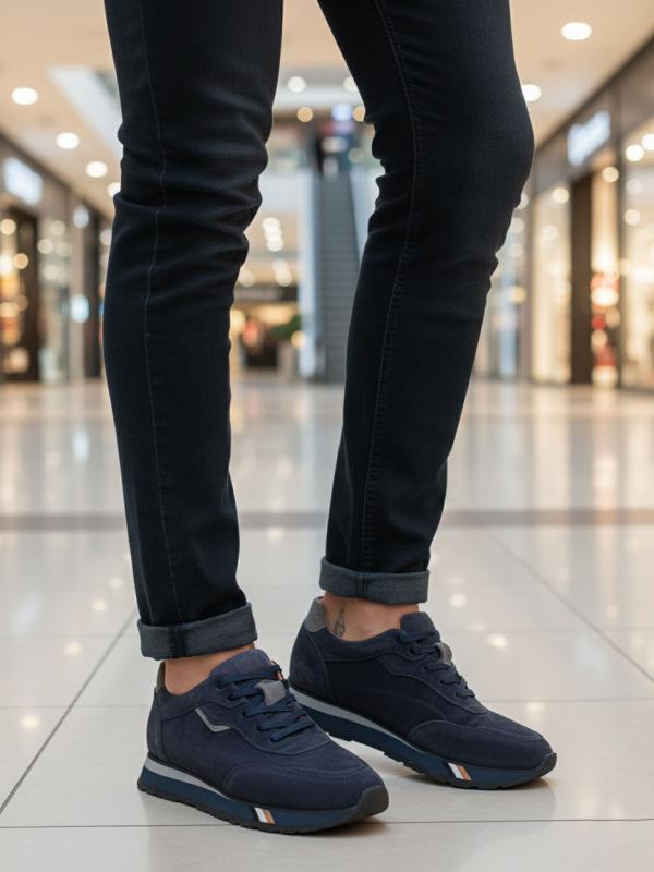Natural Nubuck Leather Dark Blue Men's Sneaker
