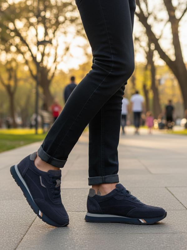 Natural Nubuck Leather Dark Blue Men's Sneaker